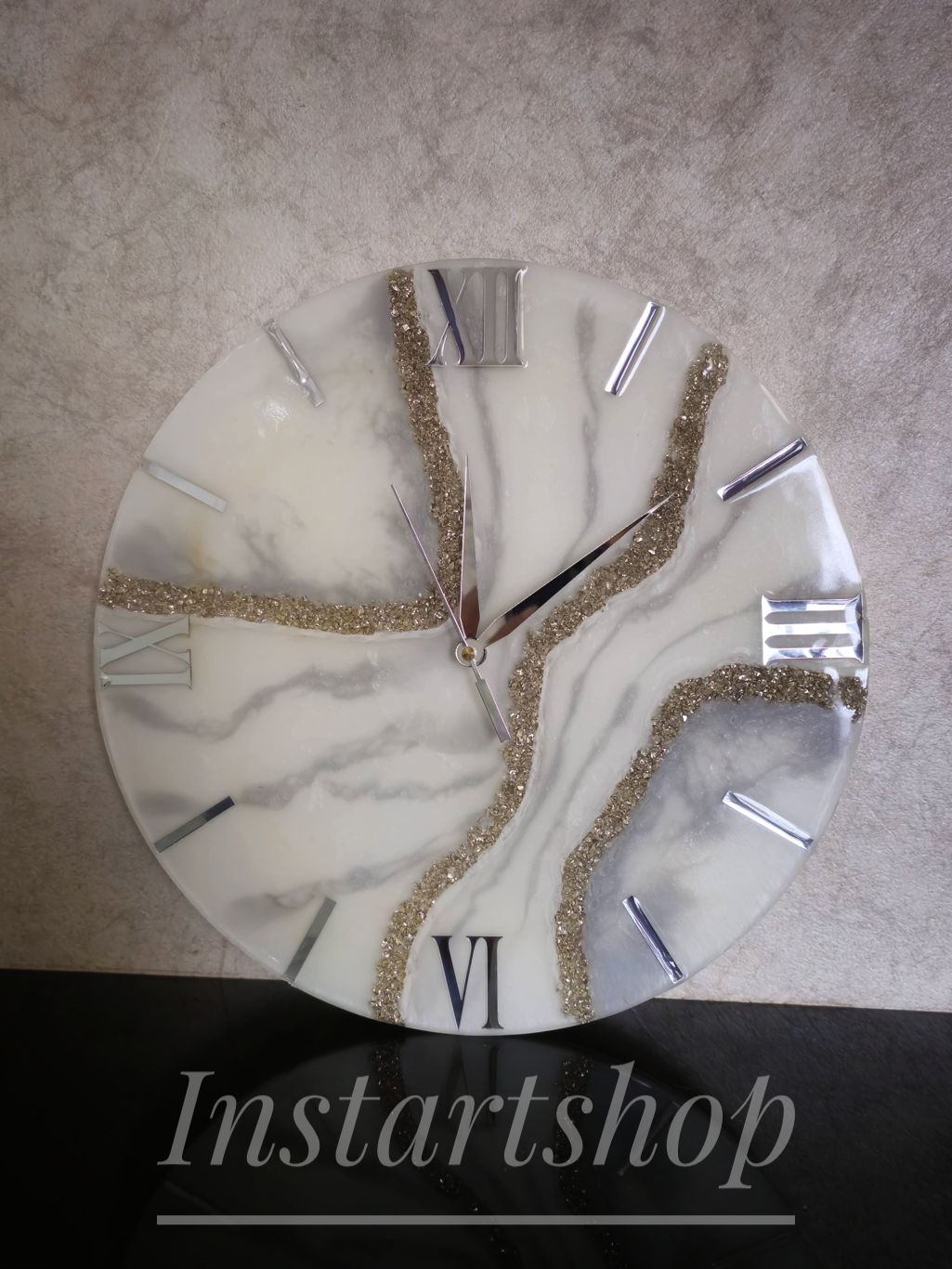 White & Rose Gold Granule Resin Wall Clock