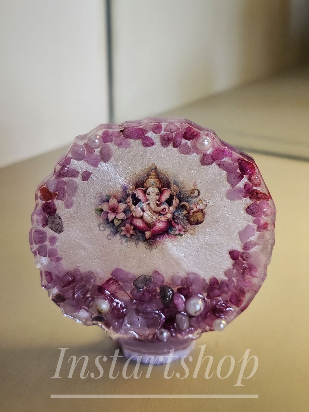 Rose Quartz Pink Resin Ganeshji Showpiece