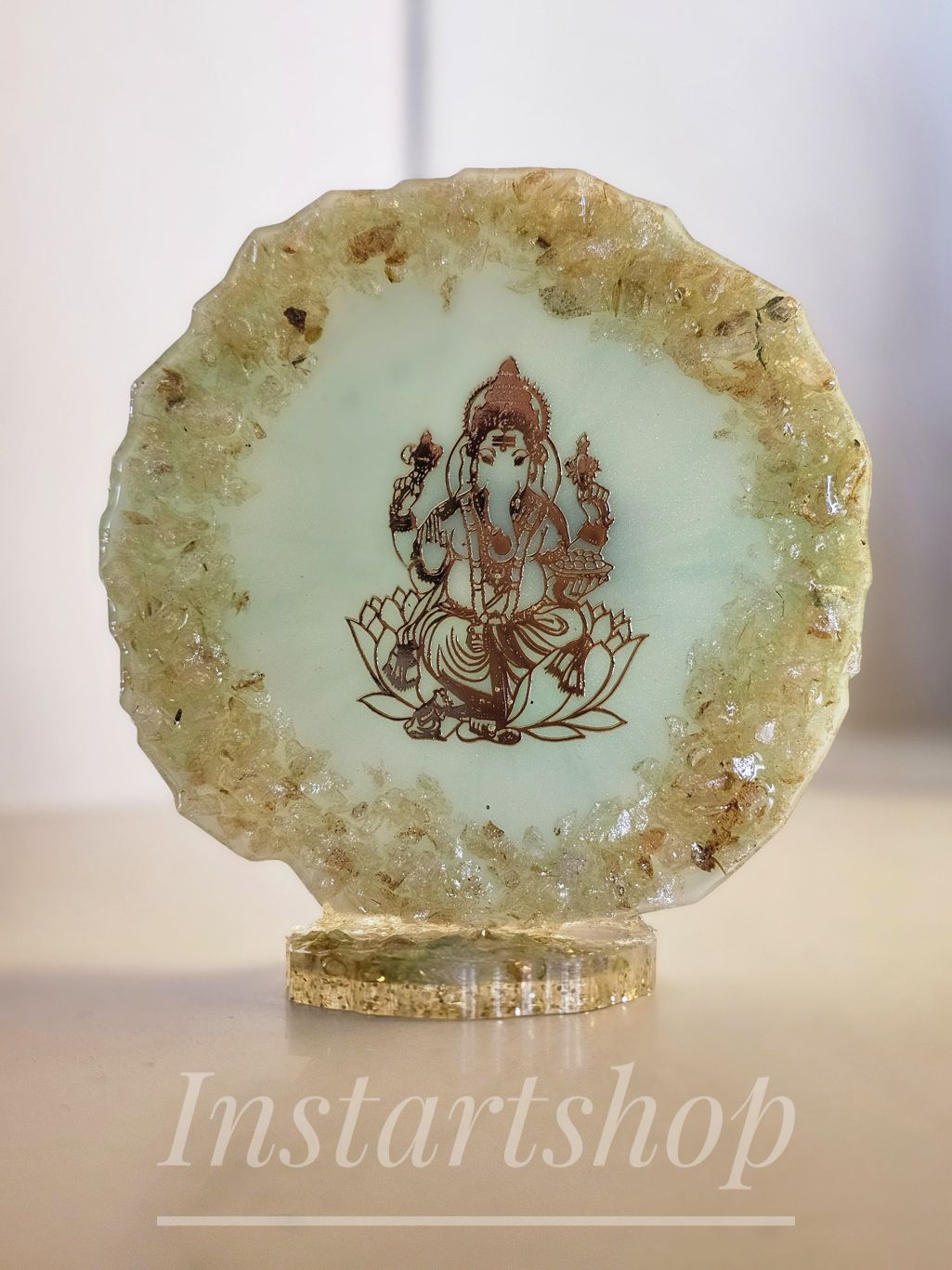 Light Mint Green Ganeshji Resin Car Dashboard Idol