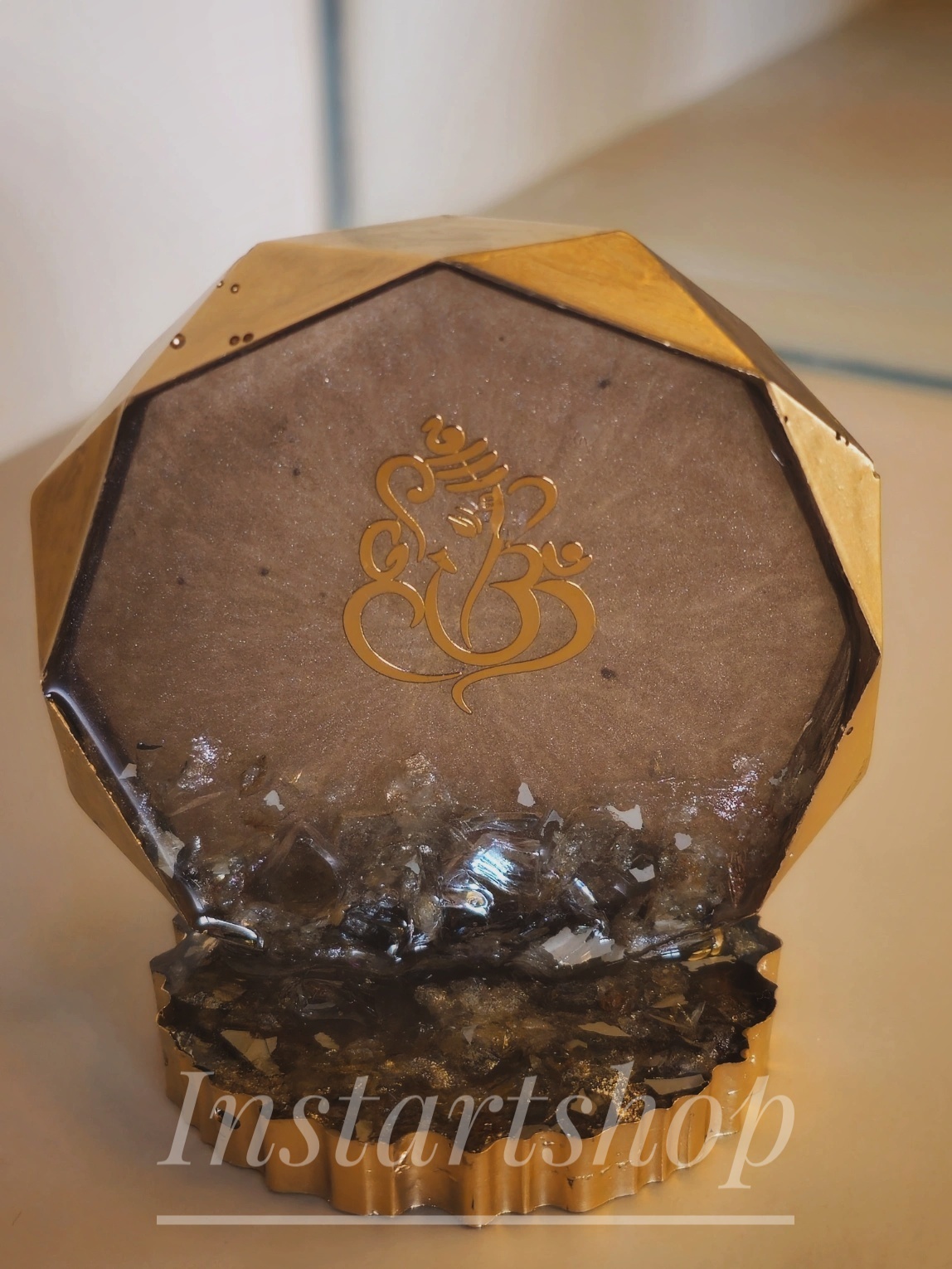 Brown Mirror Luxe Resin Ganeshji Idol