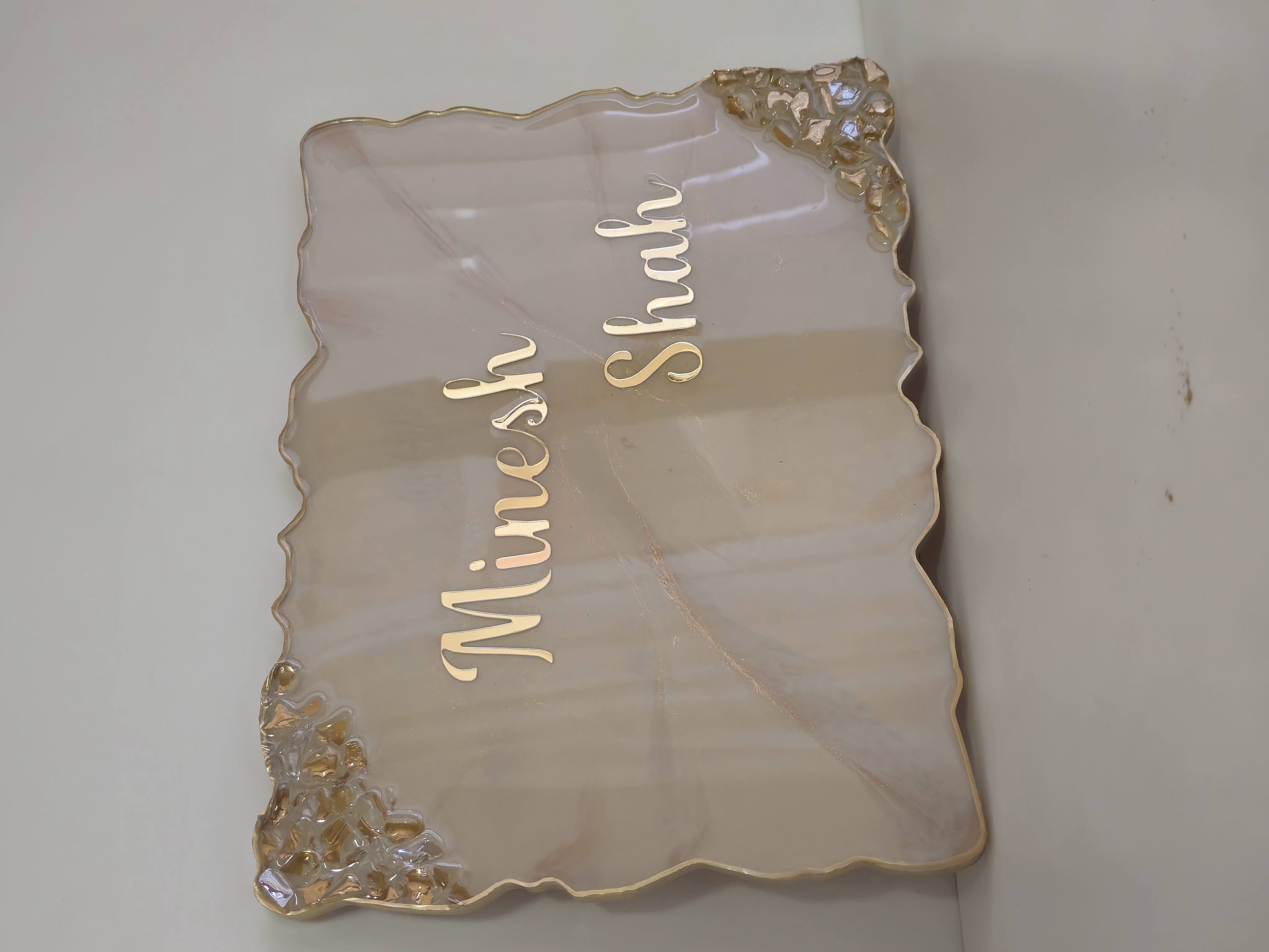 Transparent Resin Nameplate with Golden Letters