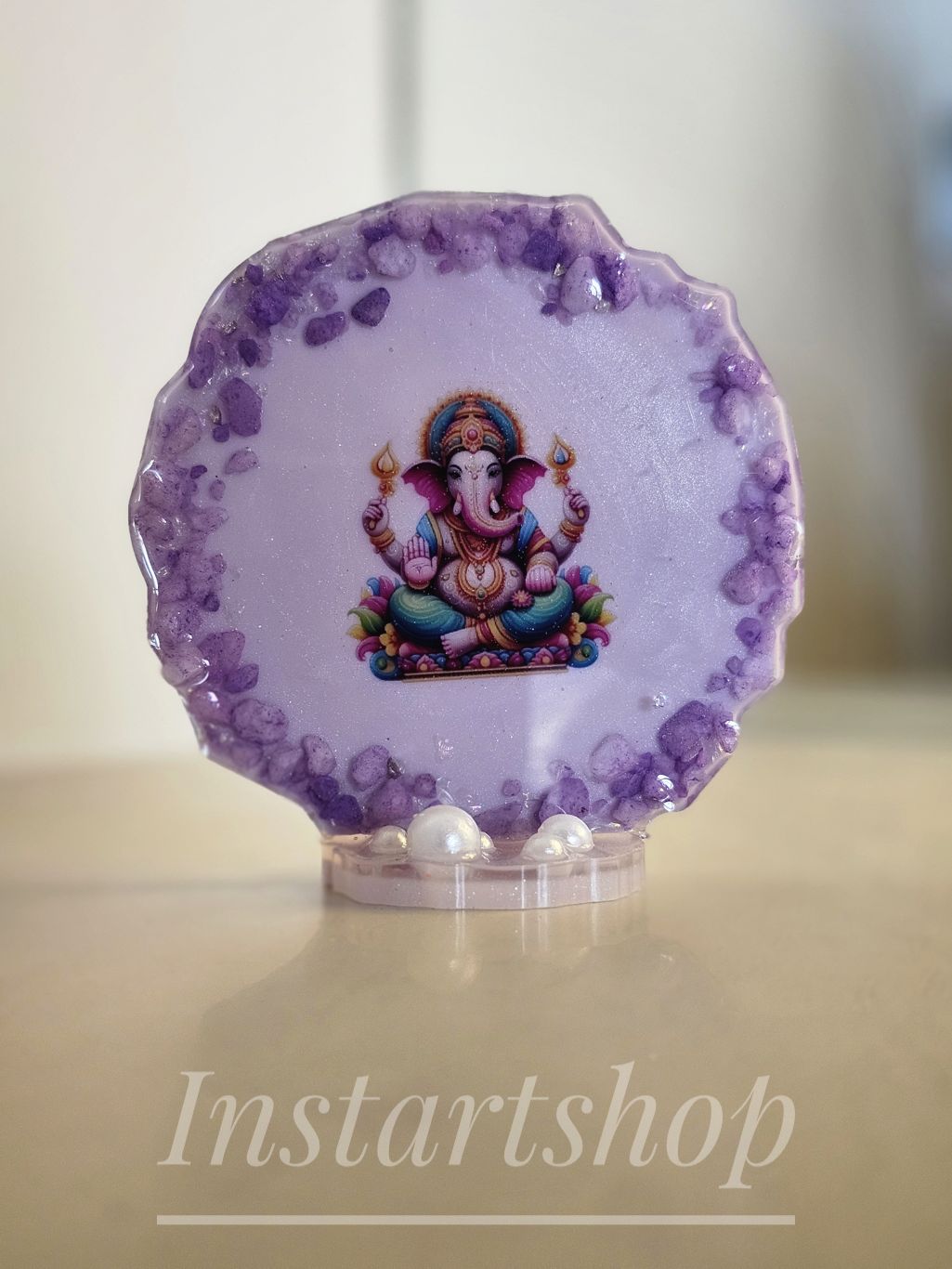 Purple Ganeshji Resin Car Dashboard Idol