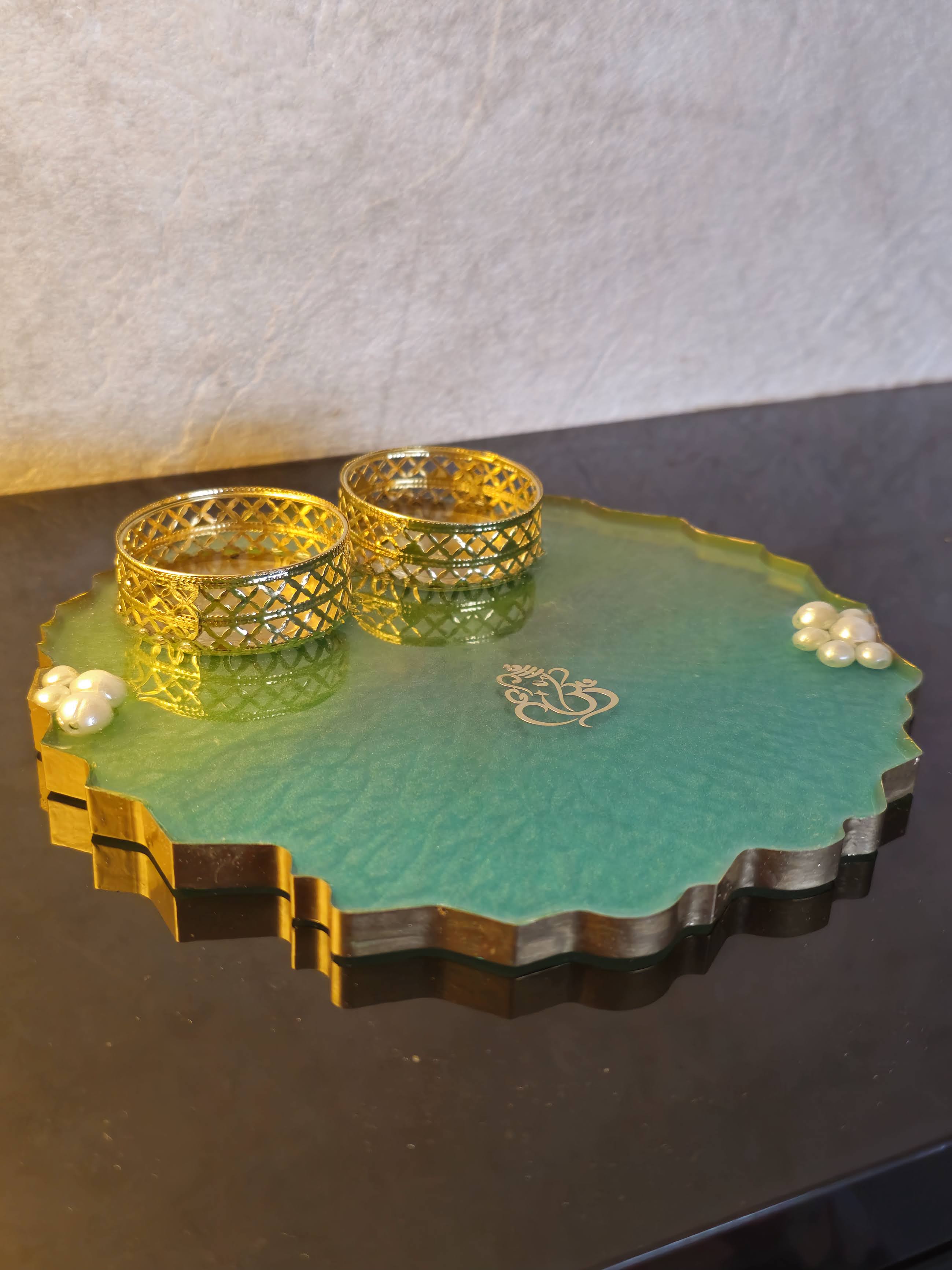 Aqua Gold Resin Pooja Thali